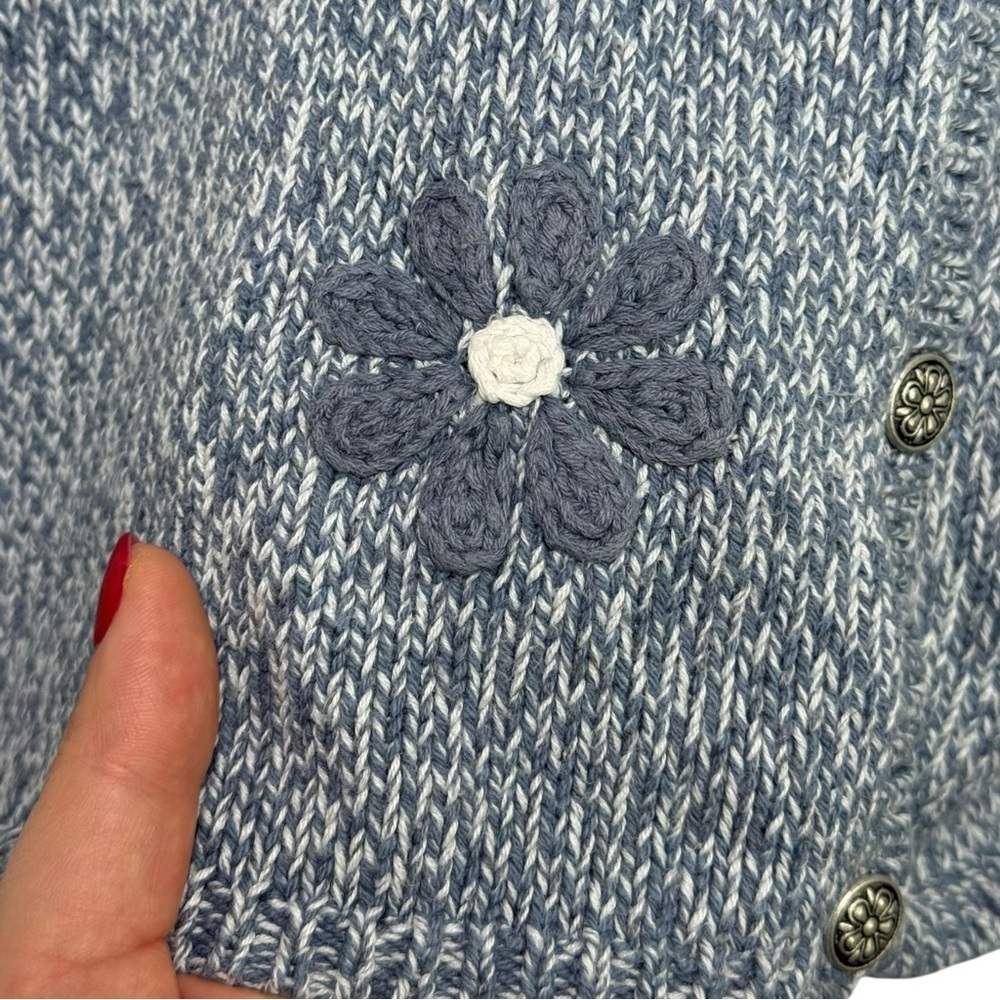 Vtg 90s Hand Embroidered Floral Short Sleeve Knit Sweater Top Size Large Blue - Picture 6 of 8